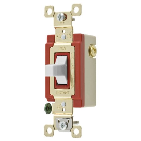 BRYANT Toggle Switch, Single Pole- Double Throw Center Off, 20A120/277V AC, Back and Side Wired 4922W